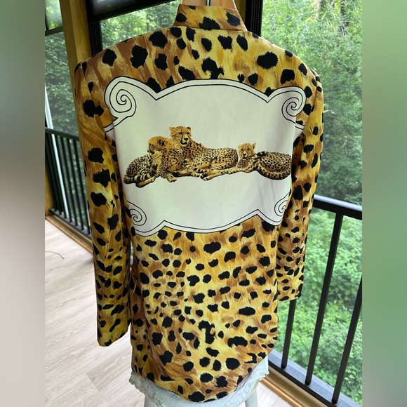 Paolo Santini All Silk Cheetah Print Jacket Vintage Shoulder Pads ~ 6 - Picture 8 of 15